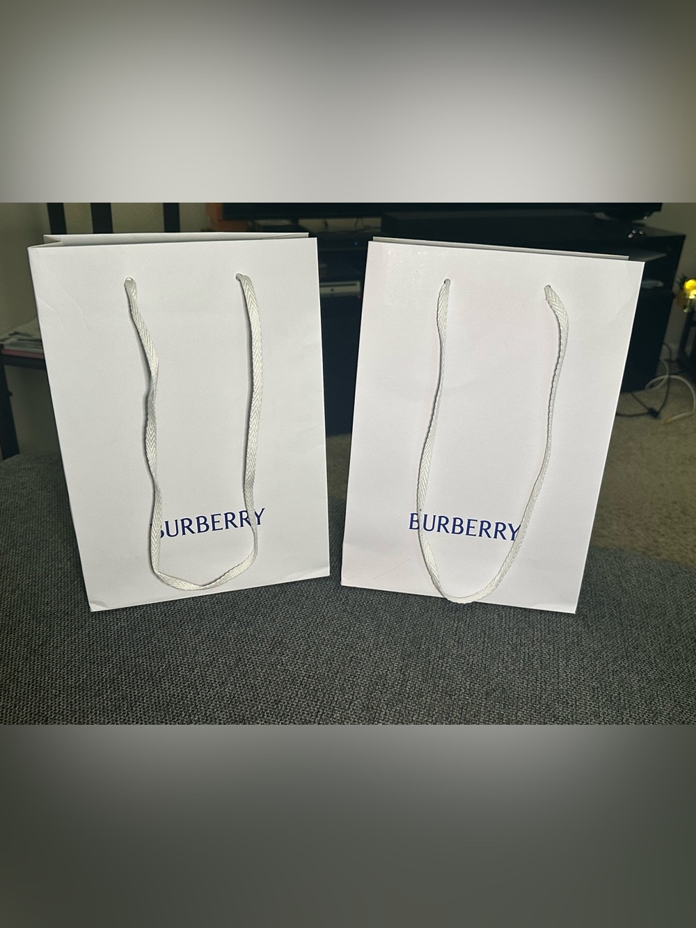 2 Authentic Burberry Logo Shopping Gift Bags White w/ Braided Rope Handles